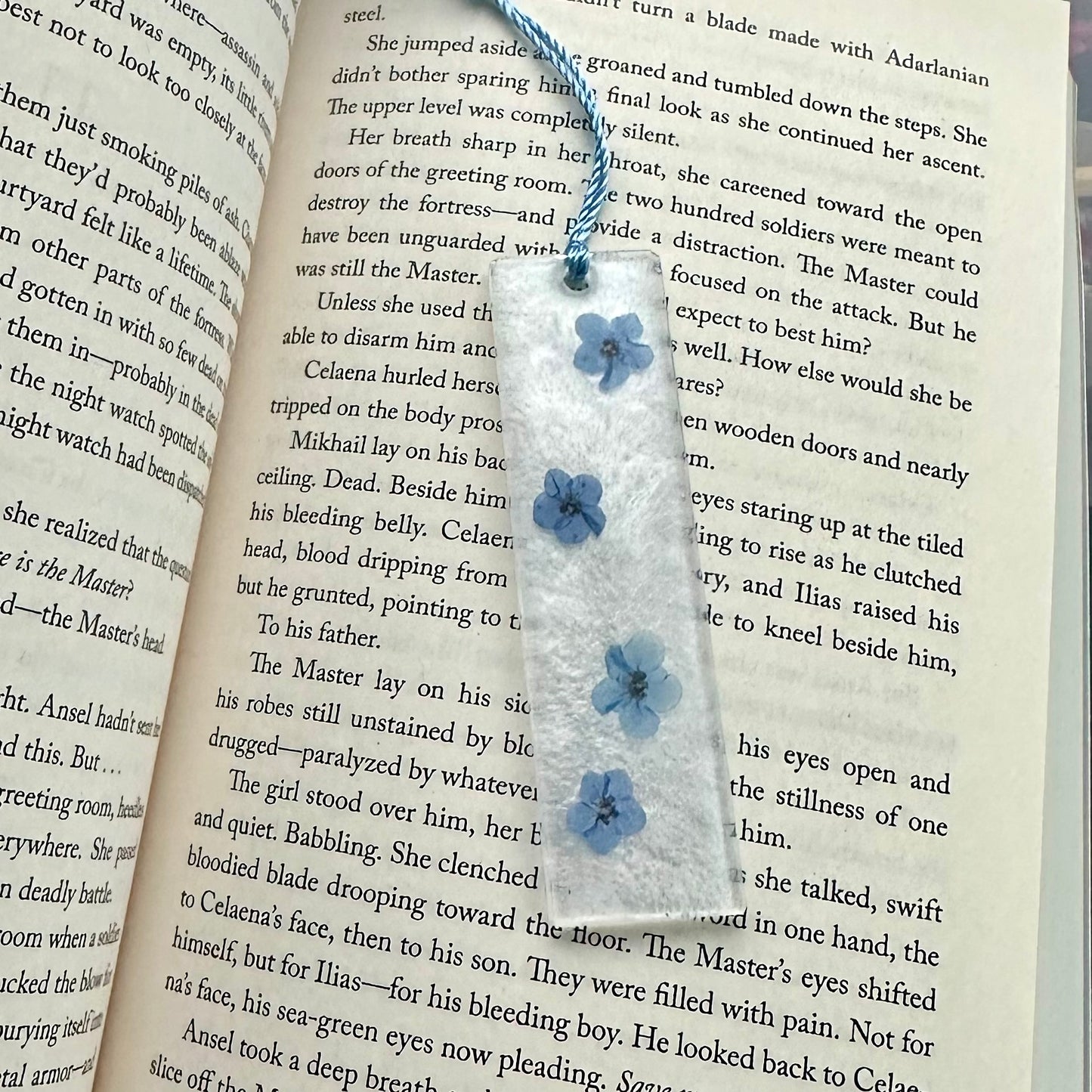 Blue Pressed Flower Bookmark