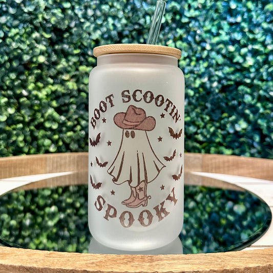 Boot Scootin’ Spooky Glass Can Tumbler