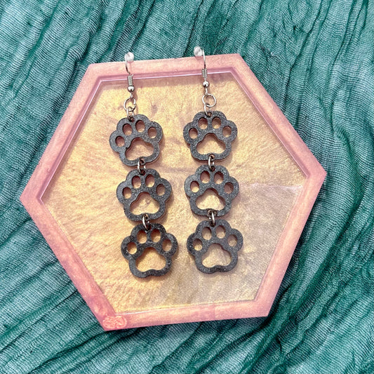 Triple Paw Print Earrings - Gray