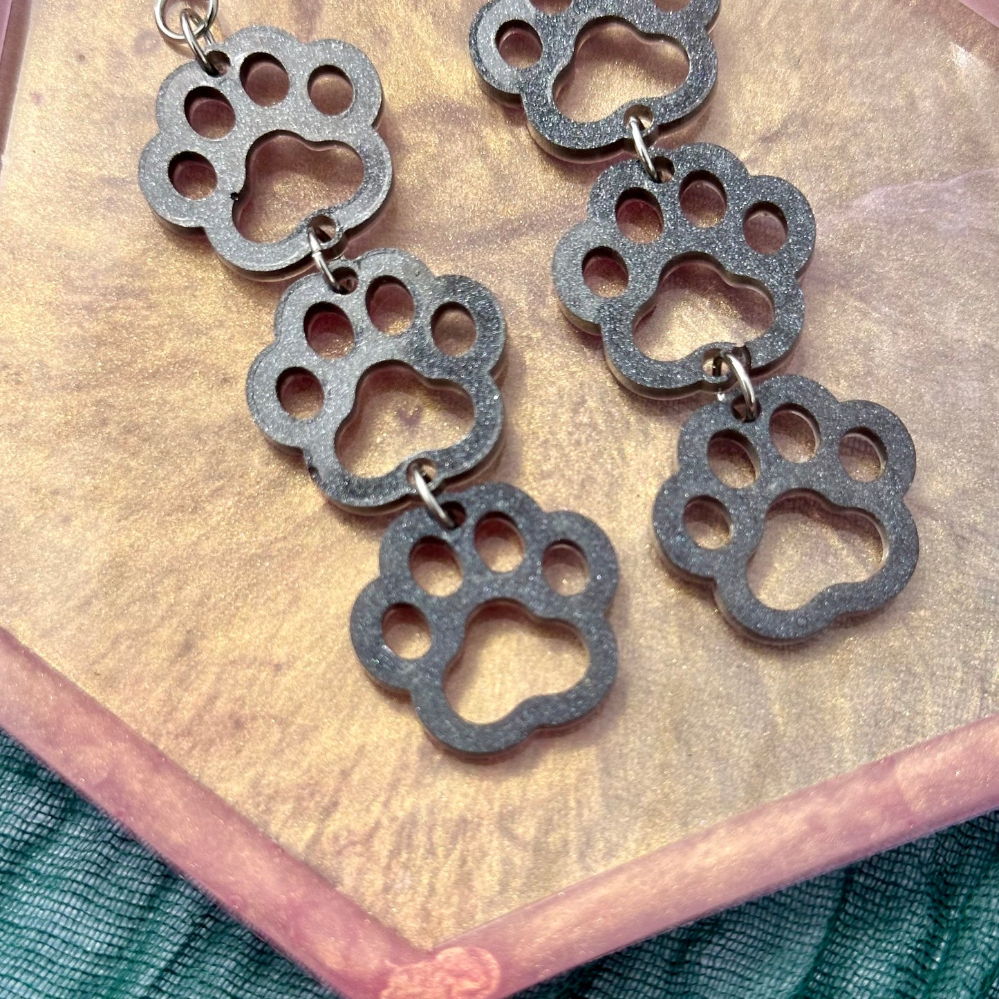 Triple Paw Print Earrings - Gray