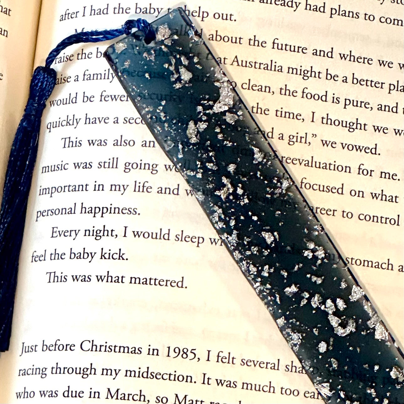 Silver Foil Navy Bookmark