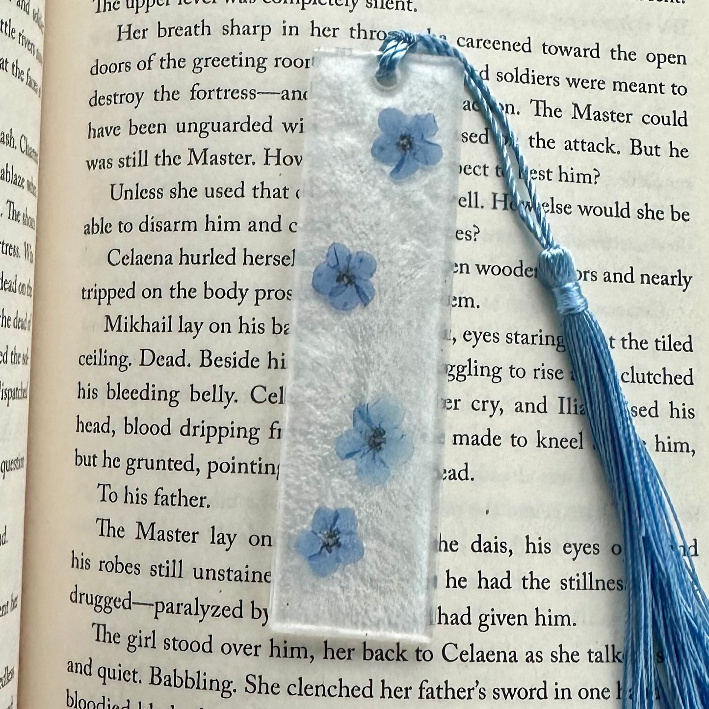 Blue Pressed Flower Bookmark