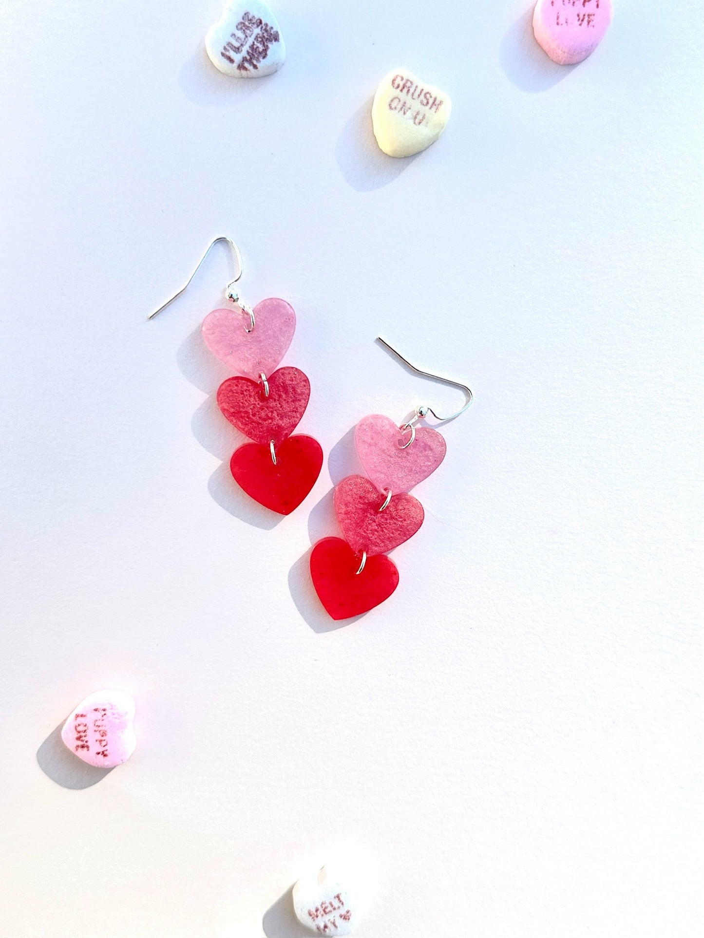 Triple Threat Heart Earrings - Pink Gradient