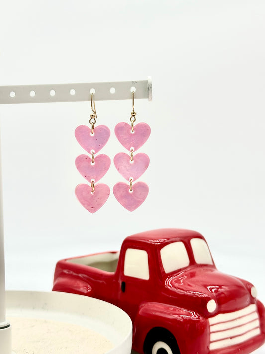 Triple Threat Heart Earrings - Mauve