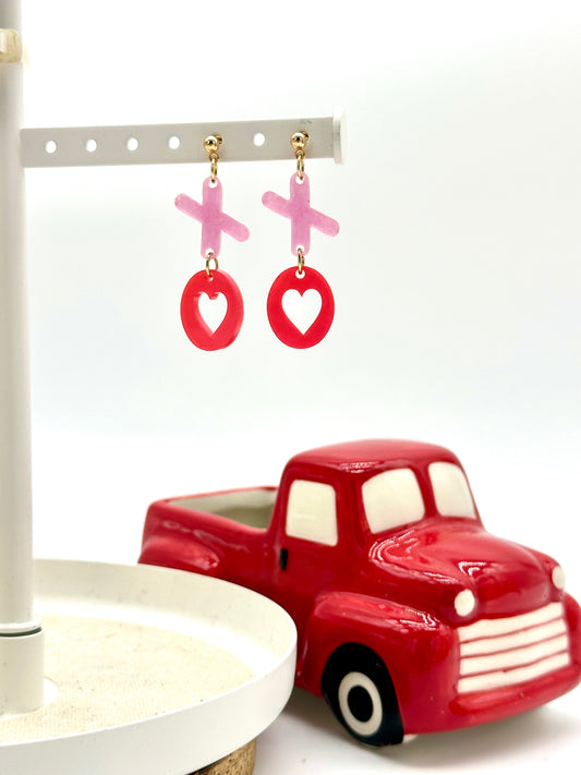 X’s & O’s Earrings - Mauve/Red