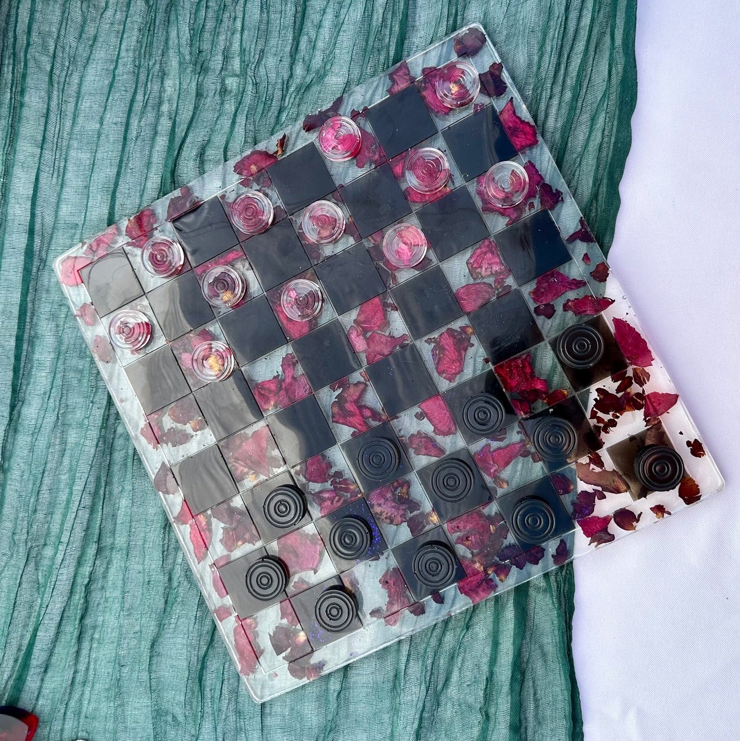 Resin Chessboard With Rose Petal Inlay